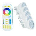 Żarówki LED RGB+CCT 4W GU10 230V + pilot FUT092 - 4 strefowy - (zestaw)