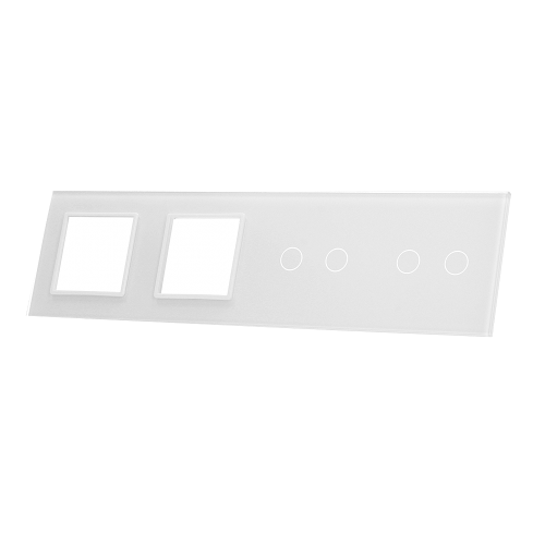 Szklany panel dotykowy poczwórny biały - 4-sekcyjny + 2 gniazda - 7022GG-61 - LIVOLO