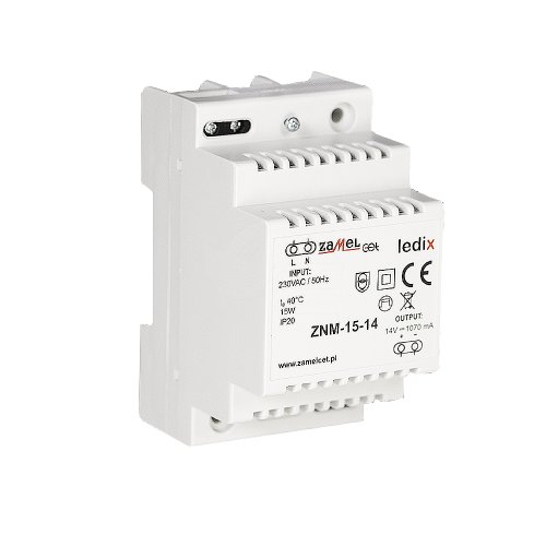 Zasilacz LED napięciowy na szynę DIN 14V DC 1,07A 15W - Zamel - ZNM-15-14