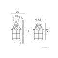 Lampa elewacyjna 1x E27 - TOLEDO K 3012/1/R - rysunek techniczny