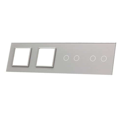 Szklany panel dotykowy poczwórny srebrny - 4-sekcyjny + 2 gniazda - 7022GG-64 - LIVOLO