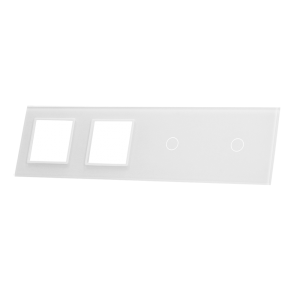 Szklany panel dotykowy poczwórny biały - 2-sekcyjny + 2 gniazda - 7011GG-61 - LIVOLO