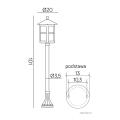 Lampa ogrodowa stojąca 1x E27 101cm - CORDOBA II K 5002/2/TD - rysunek techniczny