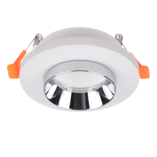 Sufitowa oprawa gipsowa biała z chromowanym pierścieniem - okrągła - 1xGU10