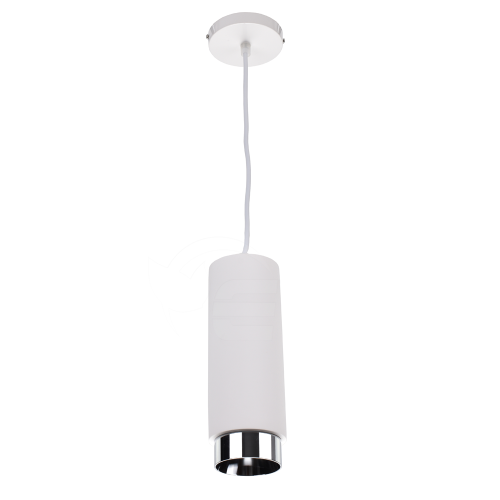 Lampa gipsowa wisząca biała z chromowanym zdobieniem - okrągła - 1xGU10