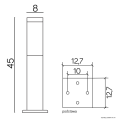 Lampa ogrodowa stojąca 1x E27 45cm - INOX KWADRAT SS802-450 BL  - rysunek techniczny