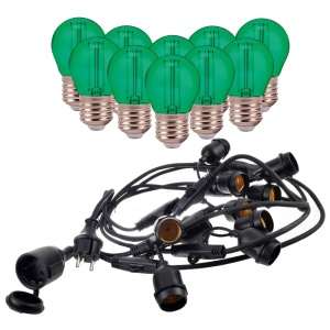 Girlanda ogrodowa 15mb z 15 żarówkami LED -  E27 G45 2W zielona - zestaw    