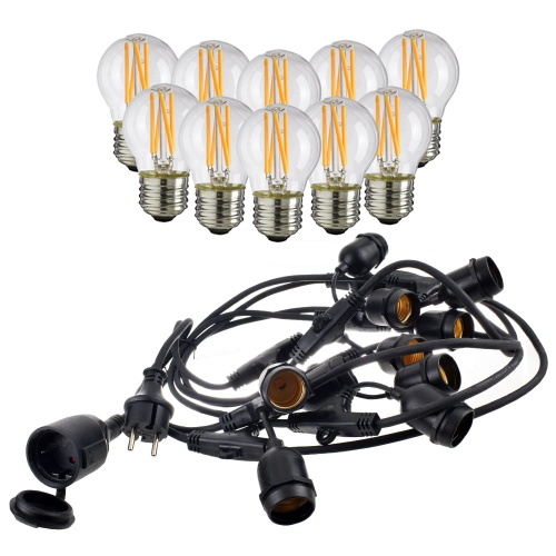 Girlanda ogrodowa 15mb z 15 żarówkami LED - E27 G45 5W 2700K - zestaw
