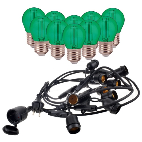 Girlanda ogrodowa 5mb z 10 żarówkami LED - E27 G45 2W zielona - zestaw