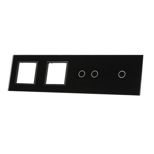 Szklany panel dotykowy poczwórny czarny - 3-sekcyjny + 2 gniazda - 7012GG-62 -LIVOLO