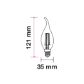 Żarówka LED dekoracyjna E14 C30 Filament 4W biała zimna 6400K 400lm - VT-1995  - rysunek techniczny