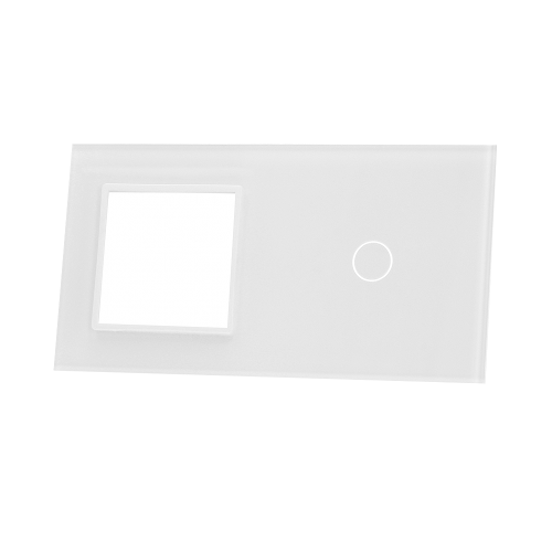 Szklany panel dotykowy podwójny biały - 1-sekcyjny + 1 gniazdo - 701G-61 - LIVOLO