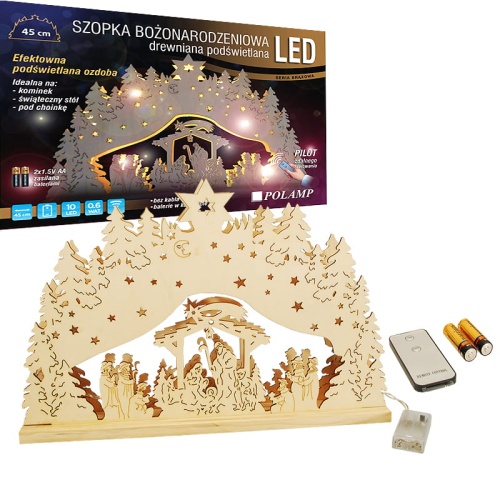 Drewniana podświetlana szopka Bożonarodzeniowa LED z pilotem