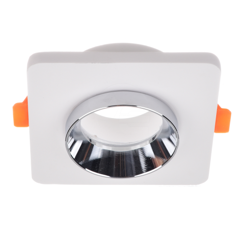 Sufitowa oprawa gipsowa biała z chromowanym pierścieniem - kwadratowa - 1xGU10