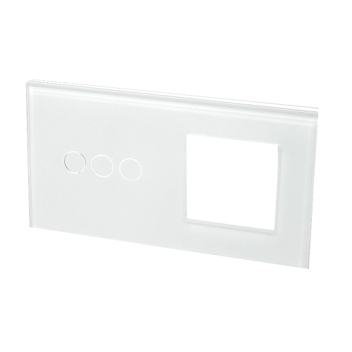 Szklany panel dotykowy podwójny biały - 3-sekcyjny + 1 gniazdo - TM703728W - TOUCHME