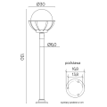 Lampa ogrodowa stojąca 1x E27 130cm - KULE Z KOSZYKIEM 250 K 5002/1/KPO 250 - rysunek techiczny