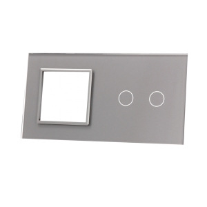 Szklany panel dotykowy podwójny srebrny - 2-sekcyjny + 1 gniazdo - 702G-64 - LIVOLO
