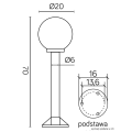 Lampa ogrodowa stojąca 1x E27 70cm - KULE K 5002/3/K 200 - rysunek techniczny