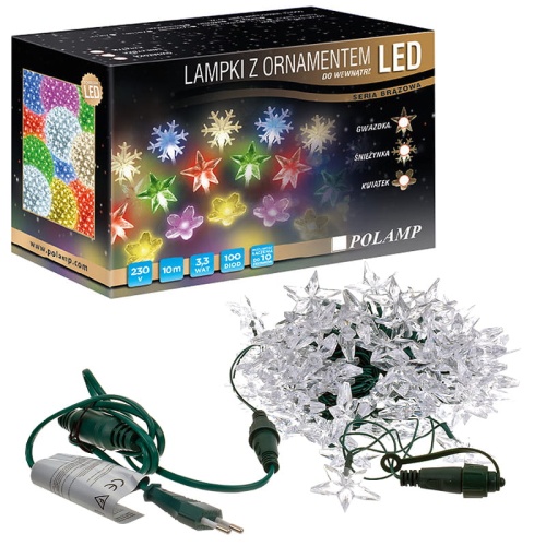 Lampki choinkowe LED "Gwiazdki" do wewnątrz - 100 LED 10mb - zimne