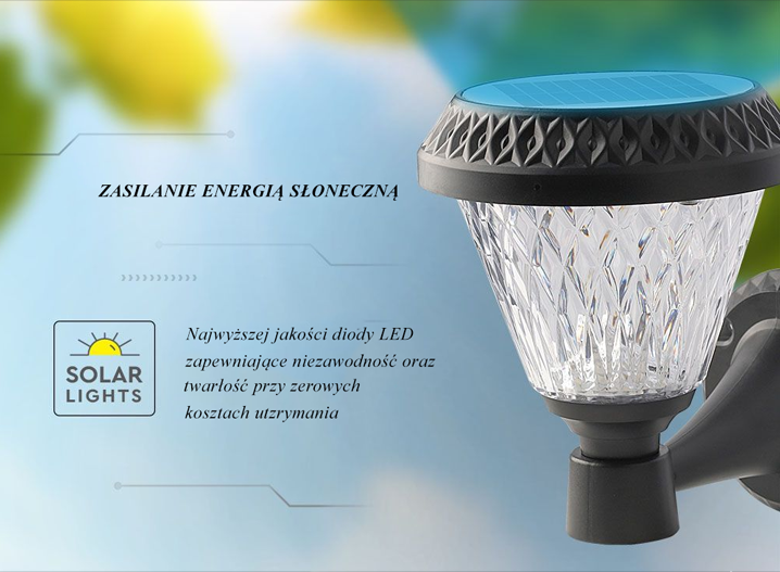 Zasilanie energią słoneczną Jedna lampa - dwie barwy światła