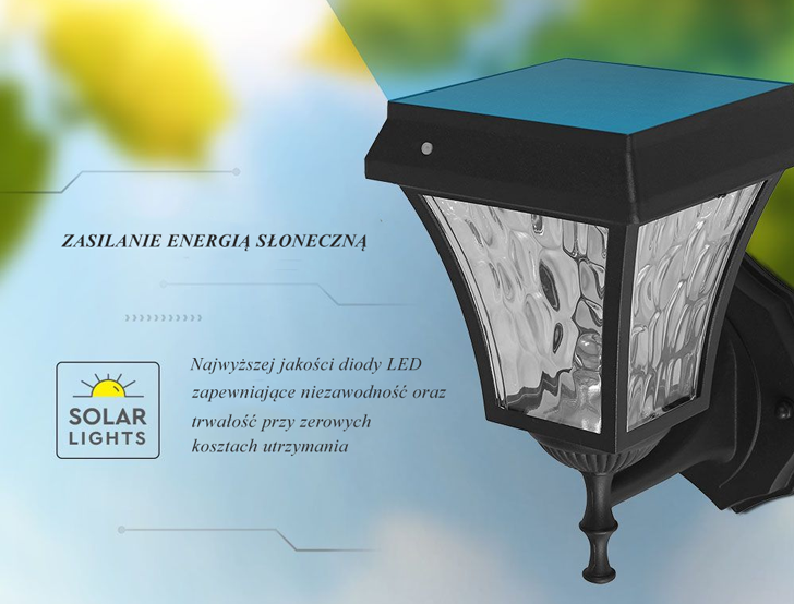 Zasilanie energią słoneczną Jedna lampa - dwie barwy światła