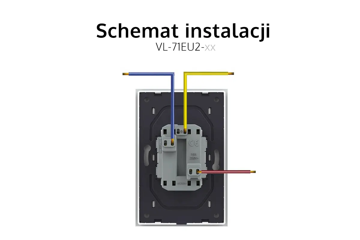 Schemat podłaczenia gniazdo elektryczne podwójne 16A do pojedynczej puszki białe - VL-71EU2-61 - LIVOLO