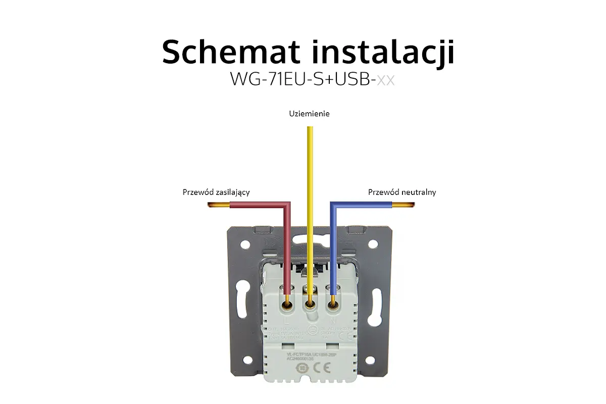 Schemat podłaczenia gniazdka elektrycznego z USB - WG-71EU-S+USB-63