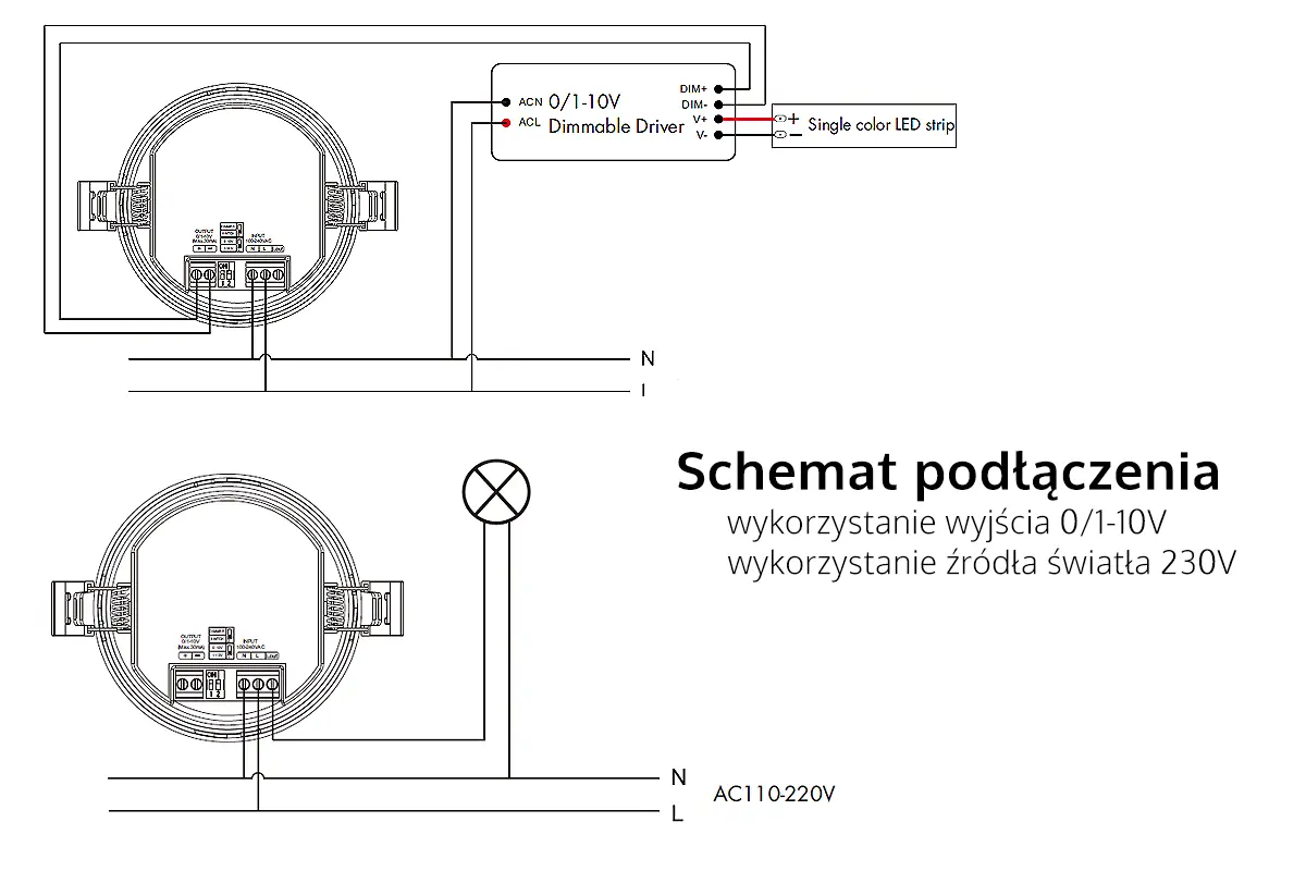 Schemat podłączenia - czujniki ruchu Skydance
