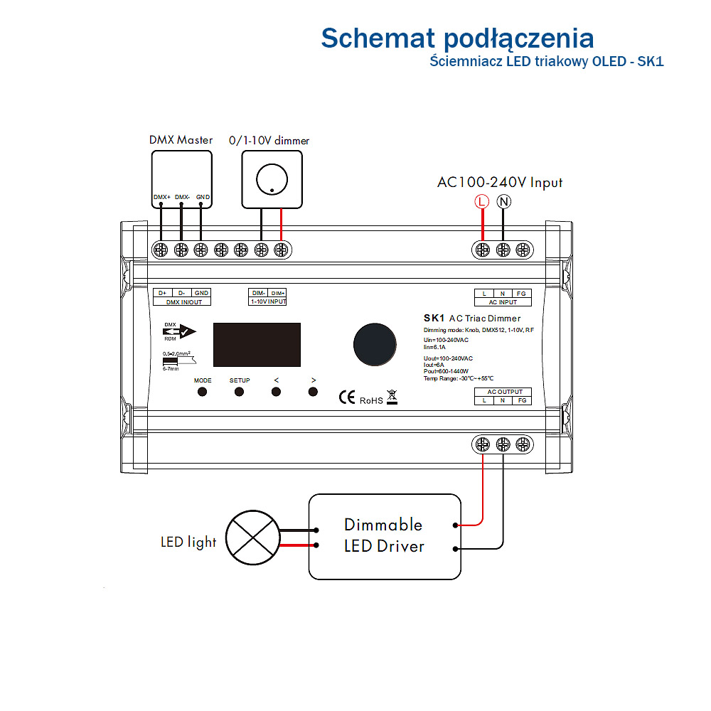 Schemat instalacji - Ściemniacz LED triakowy OLED SK1