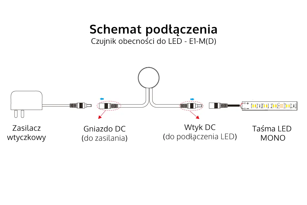 Czujnik obecnosci E1-M(D) - Schemat podłączenia