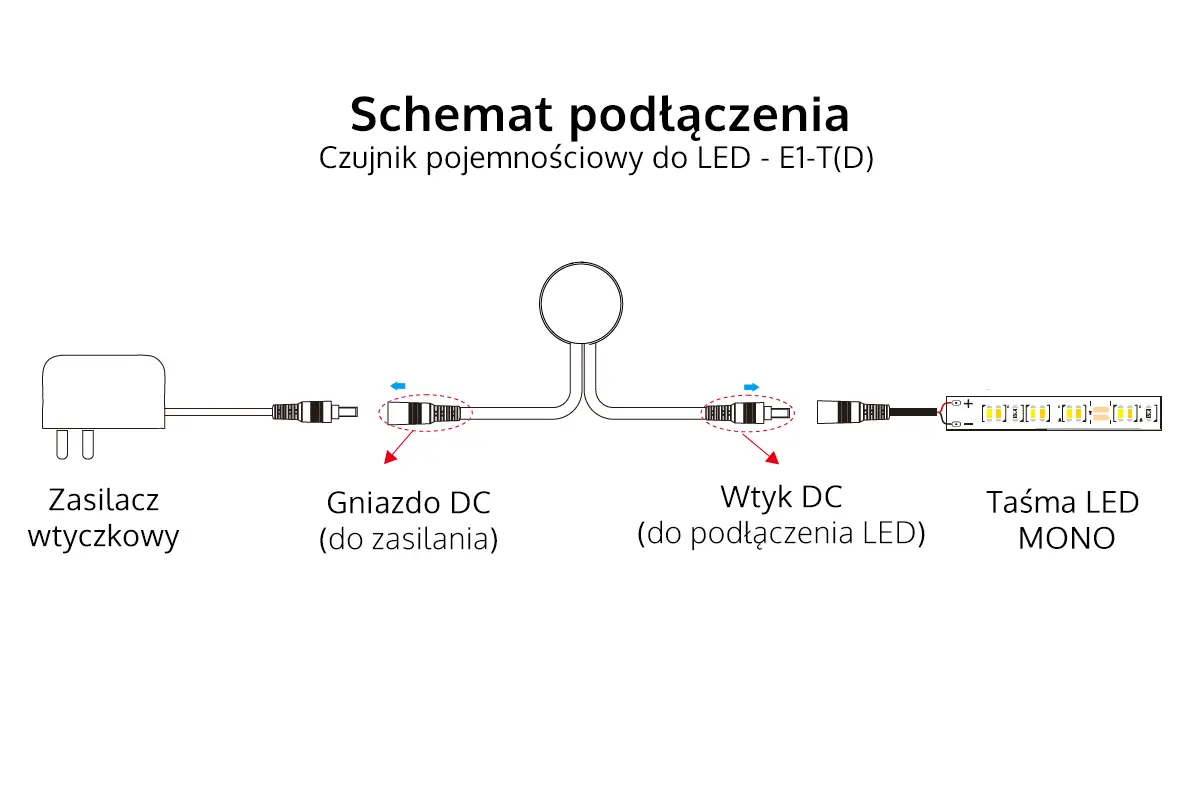 Schemat podłaczenia - czujnik pojemnościowy ze ściemniaczem E1-T(D) Skydance