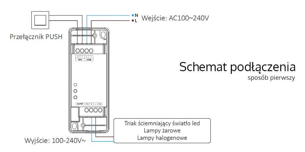 Schemat instalacji - Odbiornik LED Triak - Wifi - TRI-PW Schemat instalacji - Odbiornik LED Triak - Wifi - TRI-PW