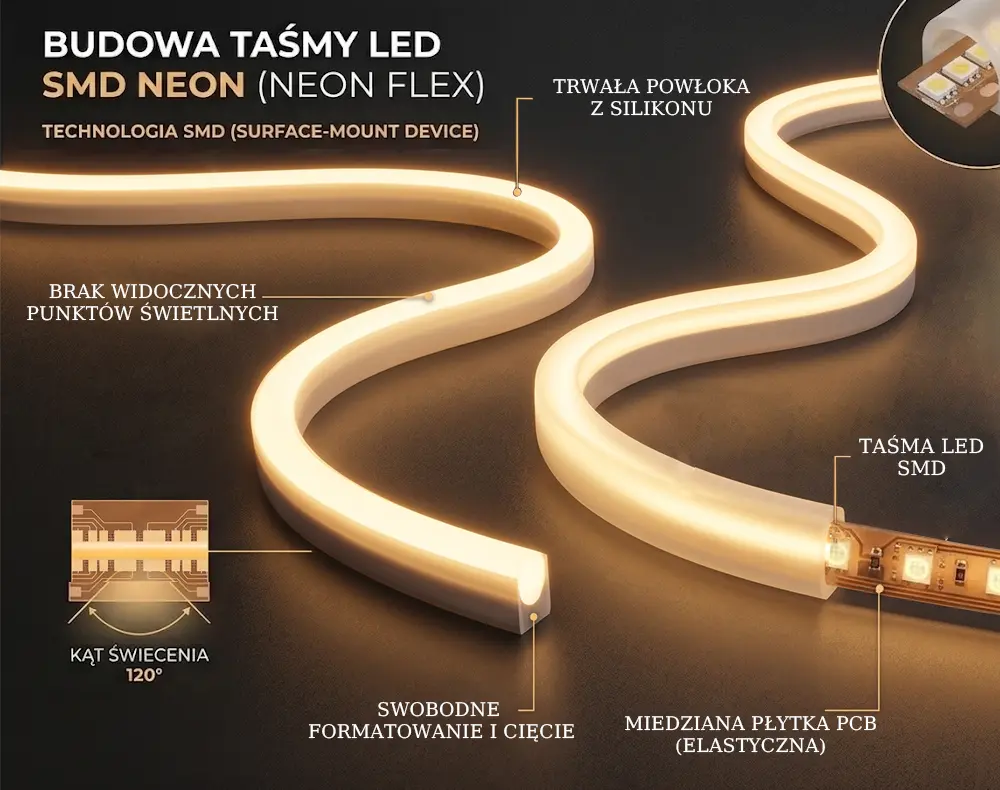 Budowa taśmy LED Budowa taśmy neon LED COB
