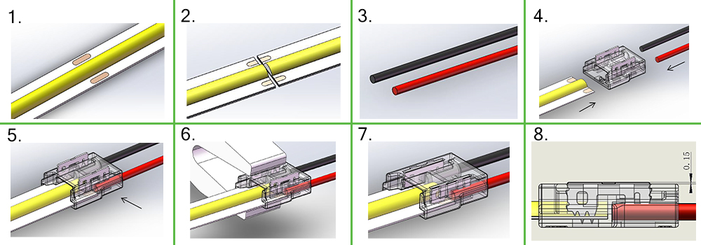 Instrukcja montażu złączki MC MONO 8mm COB/SMD na taśmie LED