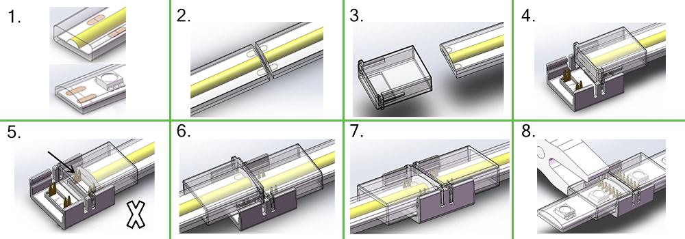 Instrukcja montażu złączki MC MONO 8mm COB/SMD na taśmie LED