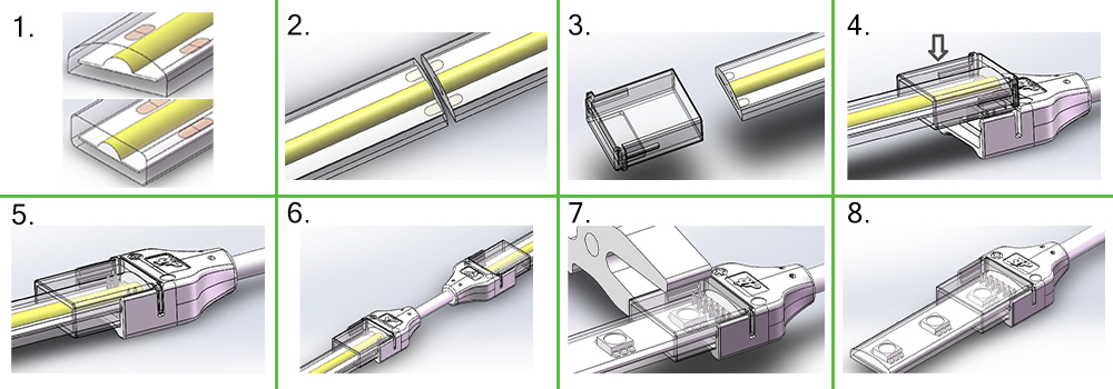 Instrukcja montażu złączki MC MONO 8mm COB/SMD na taśmie LED