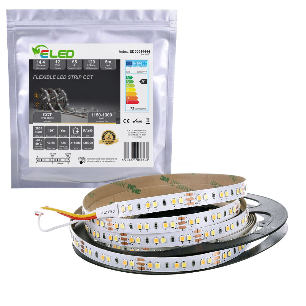 Componex By E-Led Strip LED 5 Metri SMD2835 24V Temperatura Variabile 2700K-6500K Con 1200 LED